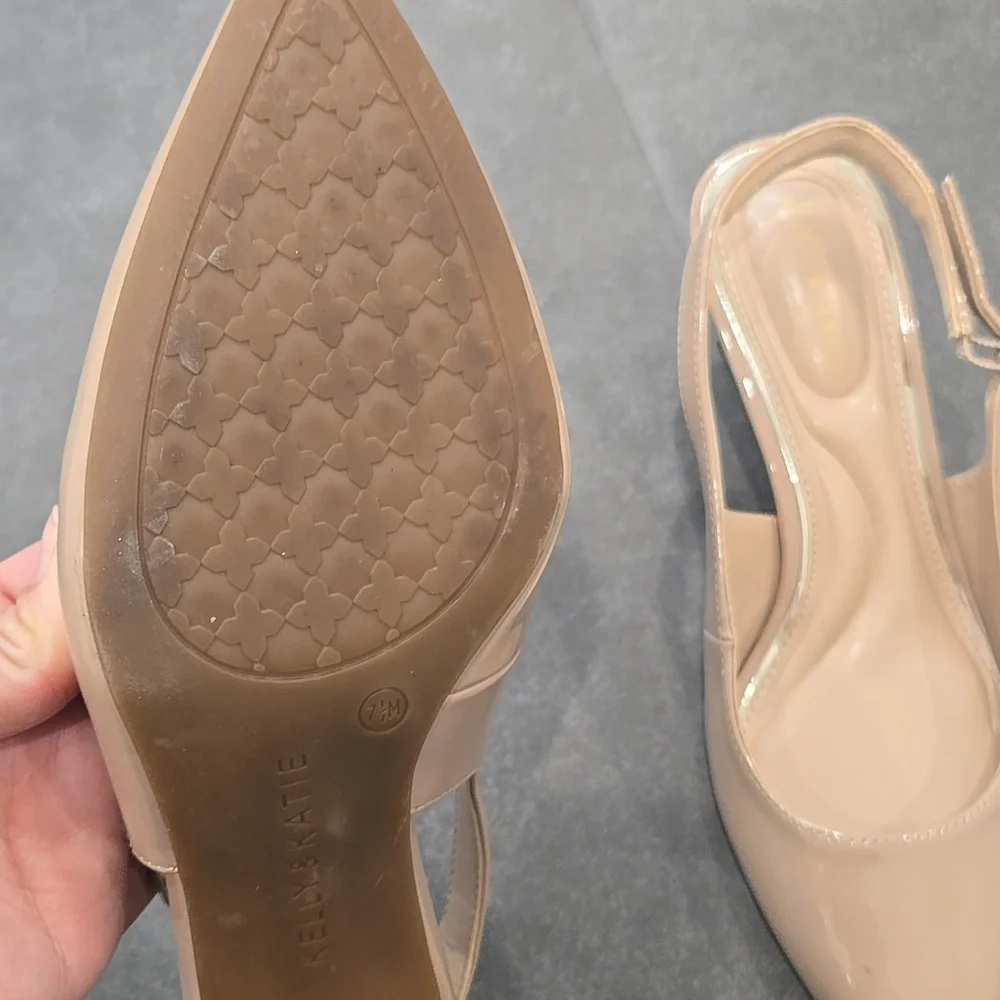 Kelly & Katie Beige Patent Pointed Toe Slingback Pump - Picture 5 of 8